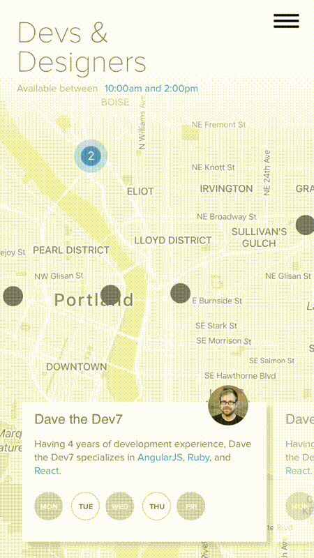 LunchWith app filter view